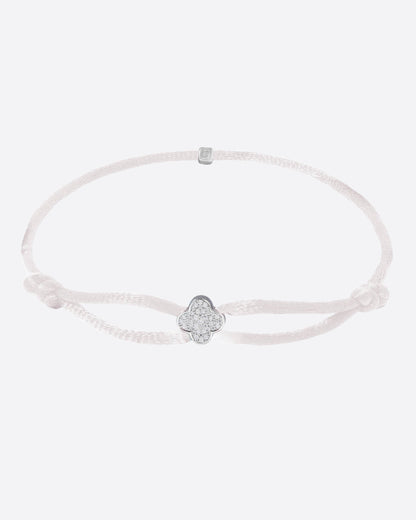 MOISSANITE ICED CLOVER CORD BRACELET. - WHITE GOLD