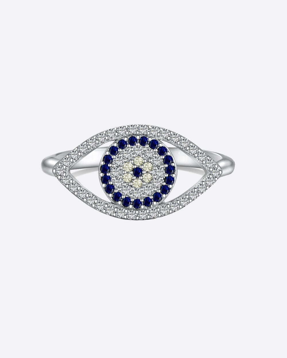 PAVED EVIL EYE RING 925. - WHITE GOLD