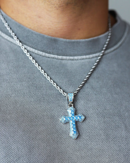 BLUE CROSS PENDANT. - WHITE GOLD