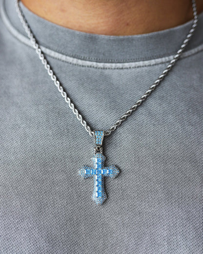 BLUE CROSS PENDANT. - WHITE GOLD