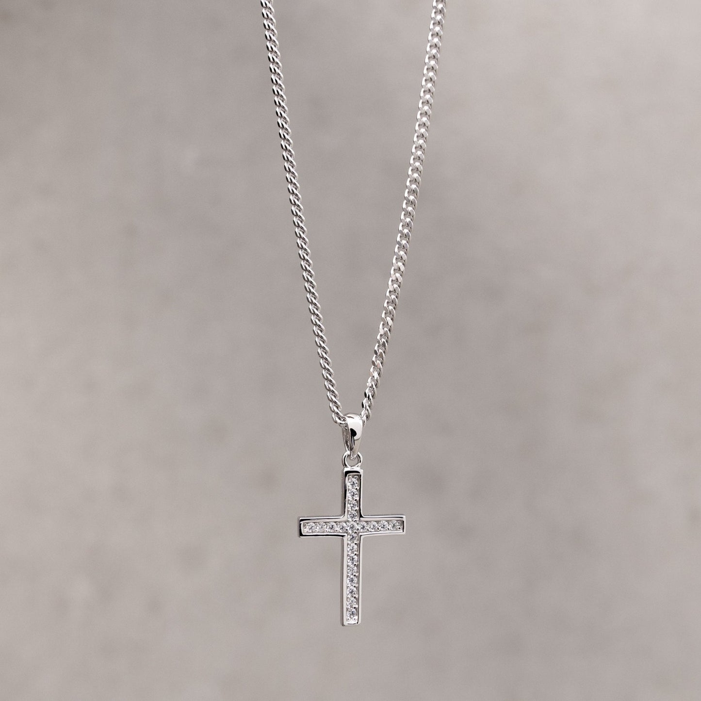 KREUZ HALSKETTE ICED OUT 925 SILBER RHODINIERT