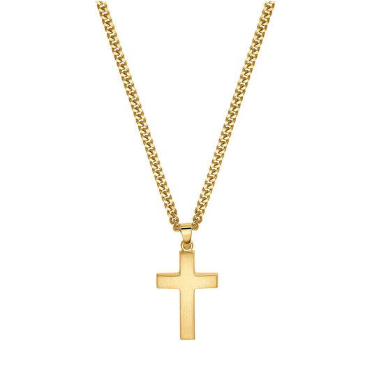KREUZ HALSKETTE MATTIERT 925 SILBER 18 KARAT VERGOLDET
