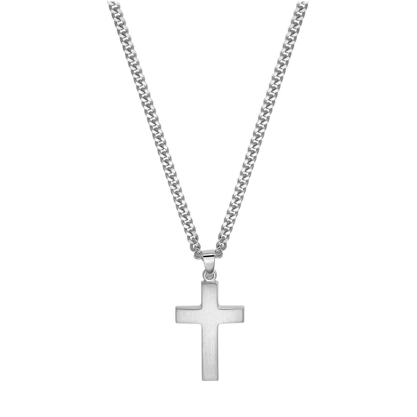 KREUZ HALSKETTE MATTIERT 925 SILBER RHODINIERT