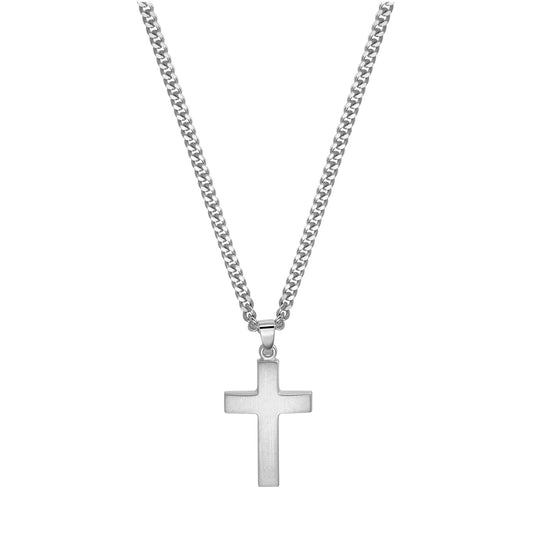 KREUZ HALSKETTE MATTIERT 925 SILBER RHODINIERT