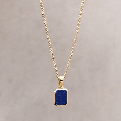 LAPIS OKTAGON HALSKETTE 925 SILBER 18 KARAT VERGOLDET