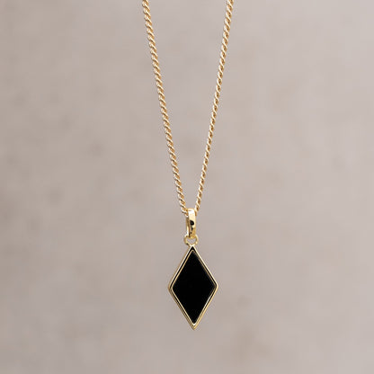 ONYX RAUTE HALSKETTE 925 SILBER 18 KARAT VERGOLDET