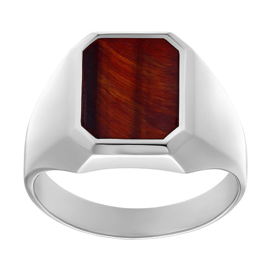 SIEGELRING RED TIGEREYE OKTAGON 925 SILBER RHODINIERT
